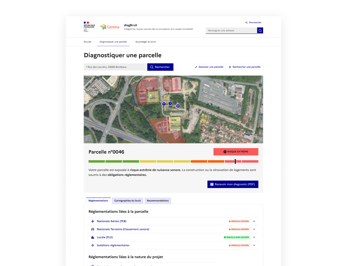 Une interface claire pour visualiser le niveau de bruit et les réglementations